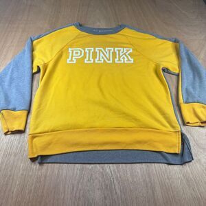 Victoria’s Secret PINK Colorblock Crewneck Sweatshirt Yellow Gray XS